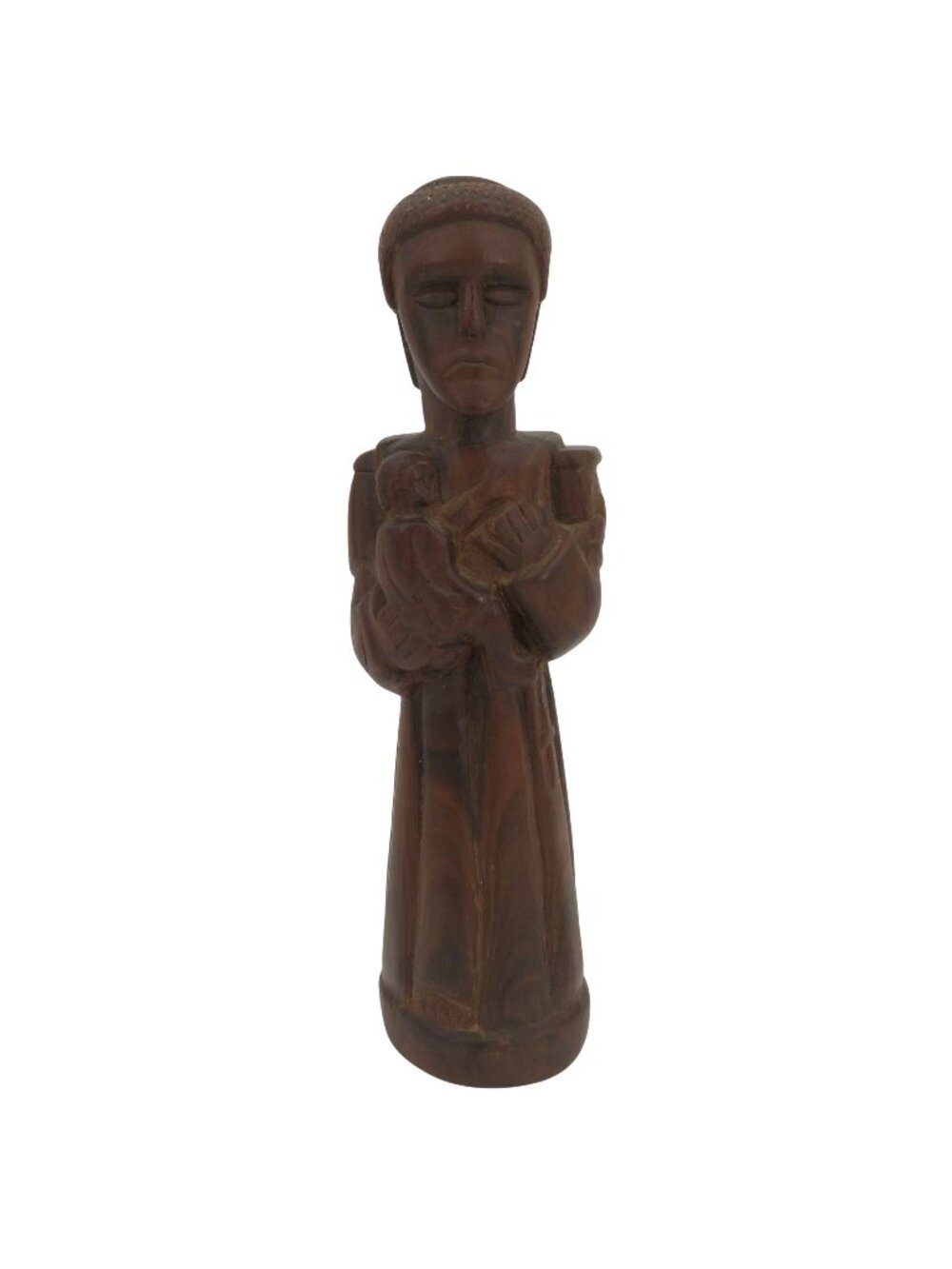 VTG Carved Wood Religious Saint Statue 11in Cross Baby Jesus Religion Decoration
